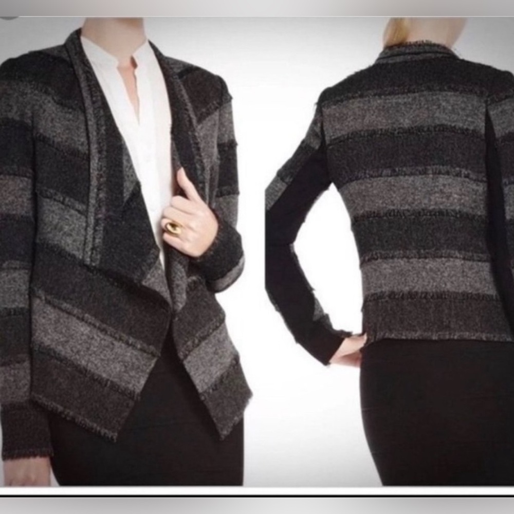 BCBG Max Azria Aubree Two-tone Open front Gray Black Blazer Jacket XXS
